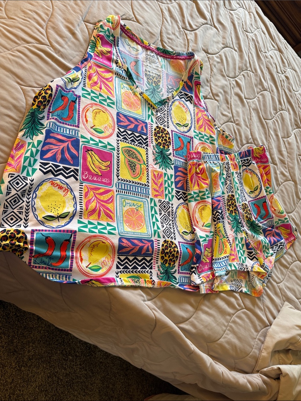 Joyspun Bright Tropical Print Women's Pajama Set - Multicolor